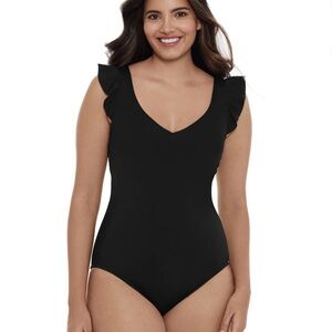 Time and Tru Women's Solid Ruffle Sleeve One Piece Swimsuit - XL